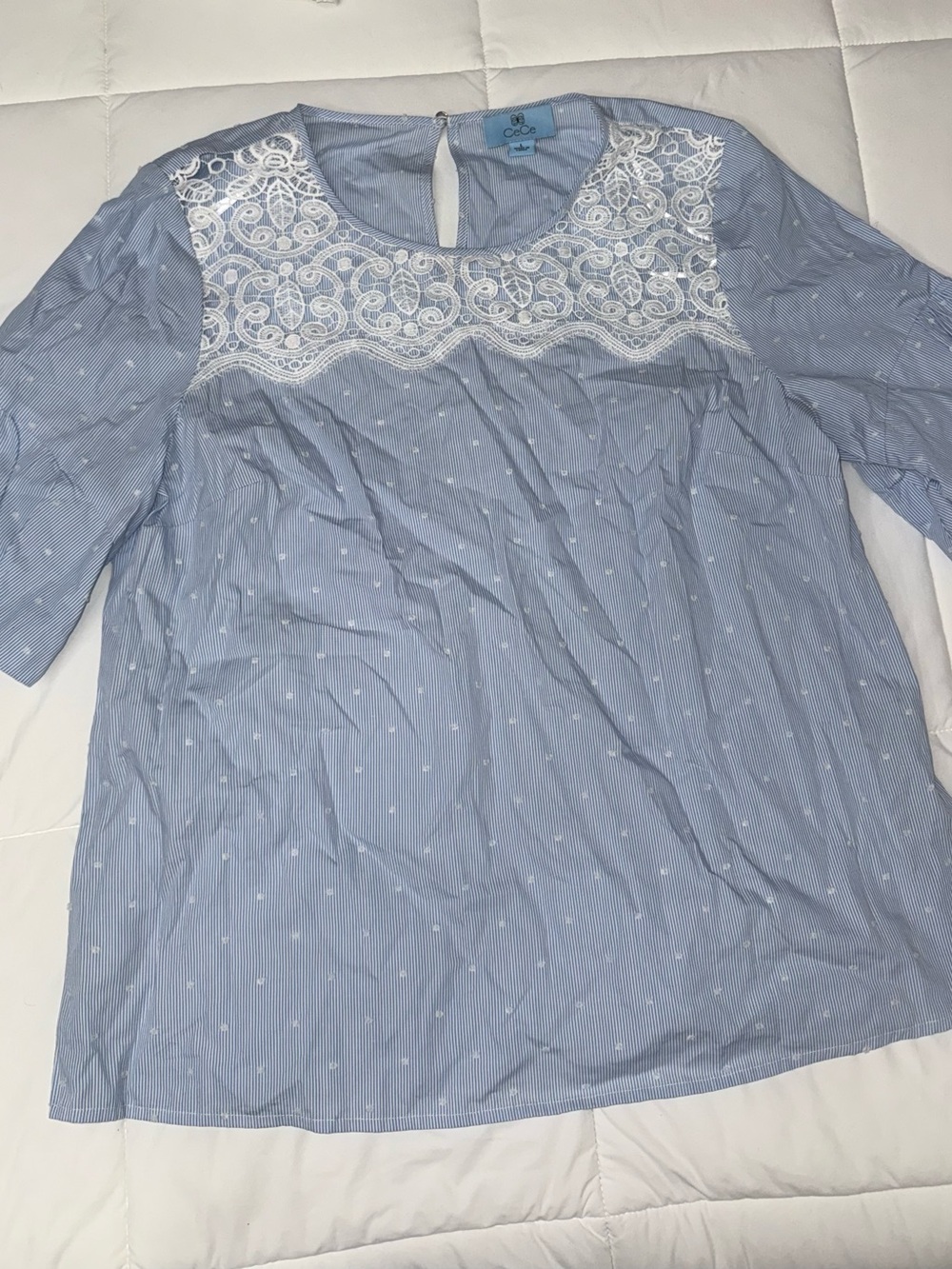 CeCe Sky Blue Embroidered Yoke Tunic